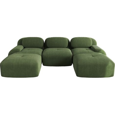 ELVMI Sofá de esquina modular sin estructura con reposabrazos anchos, de pana, verde (1/5)
