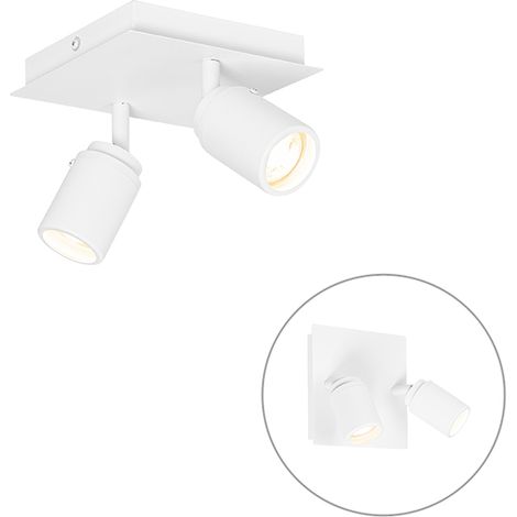Qazqa – Spot d'intérieur moderne 2 lumières blanc IP44 – Longueur 17 cm – Acier et verre – Ajustable pour salle de bains (1/4)