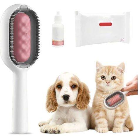4 en 1 Peigne Epilation pour Animaux Compagnie, Brosse chien avec réservoir d'eau, Brosse chat avec lingettes humides, Brosse poils animaux, pour massage, soin et retrait des poils (Poil long (1/5)