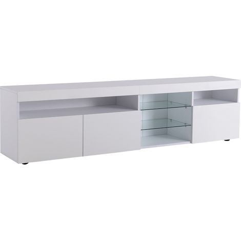 Meuble TV moderne blanc laqué avec LED variable 180 cm pour salon (1/5)