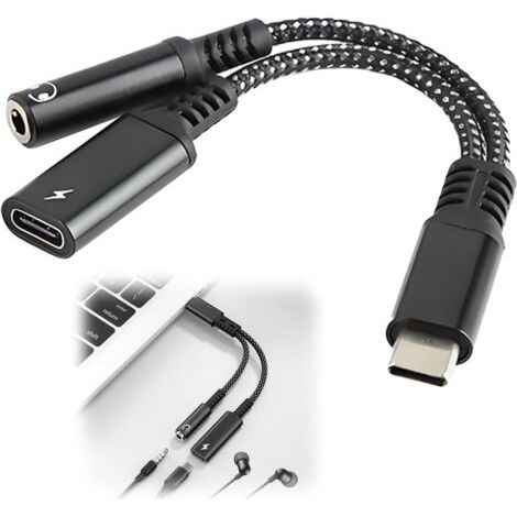 Adaptateur USB-C Vers Jack 3,5 mm et Chargeur 2 en 1, Adaptateur Casque et Chargement, 60W PD Charge Rapide Audio HiFi, Écouter Musique et Charger Même Temps, Compatible Avec Tous les Appareils type C (1/5)