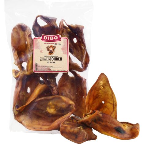 DIBO Orecchie di maiale, 10 pezzi in sacchetto, piccolo snack o dolcetti per alimenti per cani, articoli da masticare di qualità senza prodotti chimici (1/4)