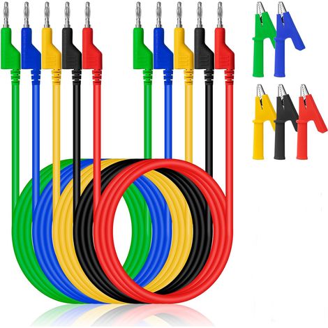 Multimeter-Messleitungen-Set, 4 mm Bananensteckerkabel mit Krokodilklemmen, Prüfspitze, 1 m, Multimeterkabel für Digitalmultimeter, Spannungsprüfer, 5 Farben (1/5)