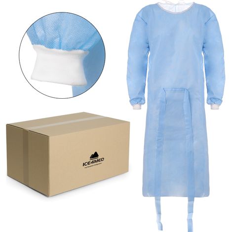 Einwegschürze blau, Größe M, mit Bündchen (24 g/m² Vliesstoff), 100 Stück (1/5)