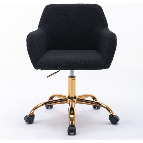 Sedia da ufficio 53x53x55 cm in tessuto peluche nero girevole e regolabile – MEUBLIV (1/5)