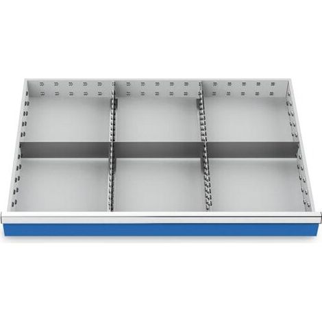 Metalleinteilung Set 5-teilig, R 36-24, Schubladennutzmaß 900 x 600 mm, Blendenhöhen 100 / 125 mm Maße in mm (BxTxH): 900 x 600 x 75 (1/4)