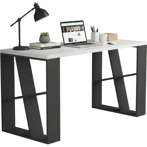 Schreibtisch Eloi, Gestellfarbe Anthrazit, Tischplatte Weiß, Material Spanplatte, 140x60x75h cm Weiß