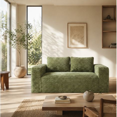Sofá de 2 plazas 160 x 88 x 58 cm de tela acanalada verde sin montaje - CHICFURN (1/5)