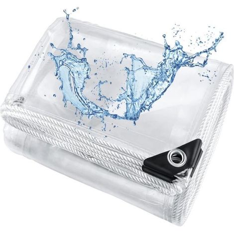 Bâche transparente en PVC imperméable avec œillets, résistante aux UV et aux déchirures, idéale pour les terrasses et les serres (1 m x 2 m)