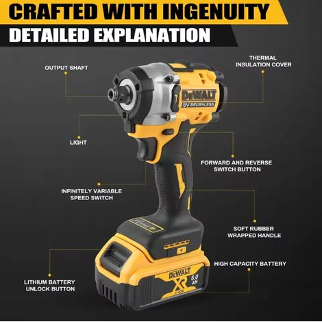 DEWALT DCF921 Chiave a percussione senza fili 18V XR compatta, solo macchina senza batteria e caricabatterie, per fai da te casa garage rimorchio (1/5)