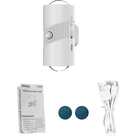 Veilleuse Intelligente avec Détecteur de Mouvement, Applique Murale Magnétique avec 8 Couleurs RVB, 4 Niveaux de luminosité, Batterie Rechargeable de 1500 MAh, Lumières LED à Double Tête (1/5)