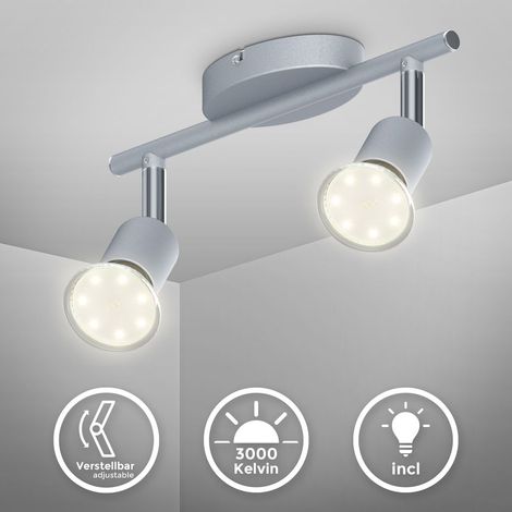 B.K.Licht plafonnier 2 spots LED orientables ampoules 3W GU10 fournies 250lm blanc chaud 3000K éclairage plafond LED cuisine chambre salon