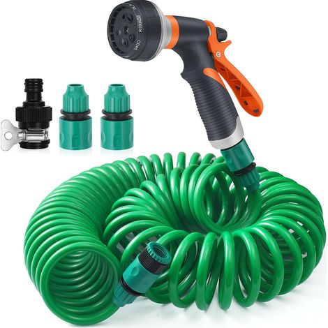 Tuyau d'Arrosage Extensible 15m, Tuyau d'Arrosage Spirale avec 8 Modes Pistolet d'arrosage, Léger et Facile à Ranger, Pistolet Arrosoir pour Irrigation, Jardin, Arrosage, Nettoyage (1/5)