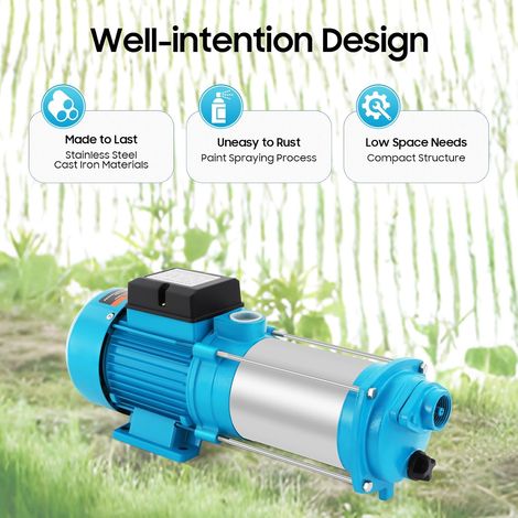 Pompe centrifuge 2500 W 220 V, auto-amorçante, hauteur de refoulement 110 m, 2850 tr/min, acier inoxydable, longueur du câble 1 m pour arrosage agricole, jardin, bassins, installations d'eau (1/5)