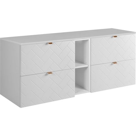 Mobile da bagno, Bianco Opaco, 140 x 57 x 46 cm, Maniglie Dorate (1/3)