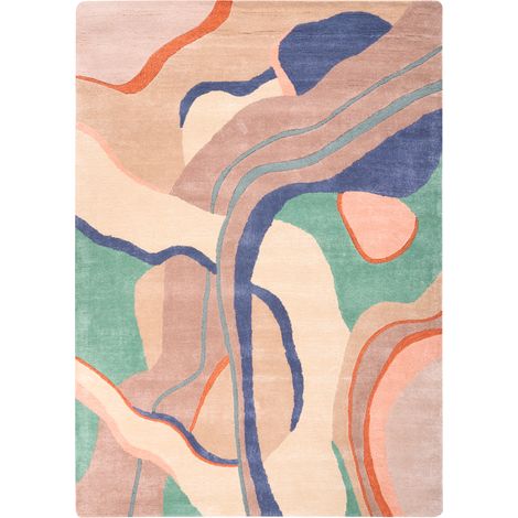 Alfombra de viscosa y lana hecha a mano forma rectangular estilo retro 160 x 230 cm multicolor Almora