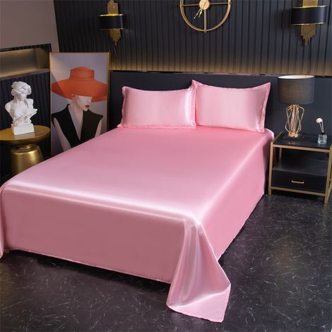 Housse de Couette 180x230 cm + 2 Taies d'Oreiller, Drap Plat en Soie de Glace Effet Frais pour Été, Couleur Jade (1/2)