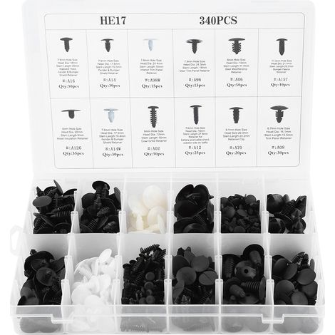 Kit de 340 pièces de clips de garniture de porte de voiture, attaches de pare-chocs, rivets à pousser, fixations de panneau. (1/5)
