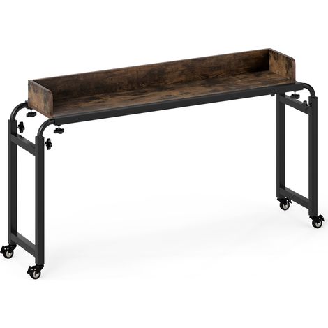 Overbed Desk with Wheels Queen Size Mobile Bed Desk with Adjustable Height-Brown (1/5)
