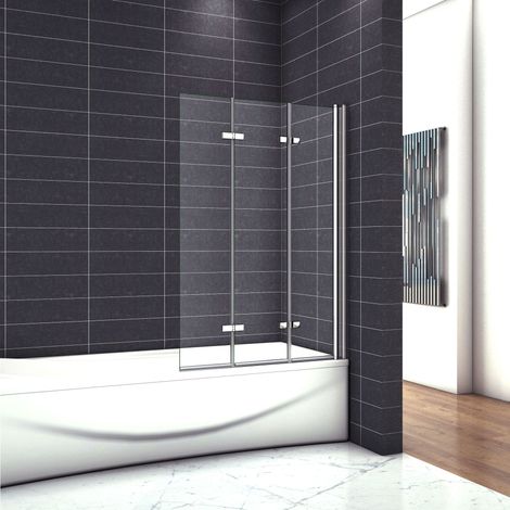 Ocean Sanitaire – Pare-baignoire pivotant 130x140cm – Verre anticalcaire 6mm – Profilé chromé anodisé – Montage réversible gauche/droite