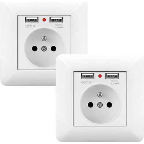 2er Set Steckdose mit Doppel USB und LED 16A – Unterputz Wandsteckdose