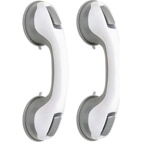 2 PCS Barre d'appui, Poignée baignoire de sécurité/Poignée/ventouse de douche pour salle de bain + WC (Gris) (1/4)