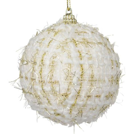 Kugel Stoff weiß & goldfarben Ø 8 cm