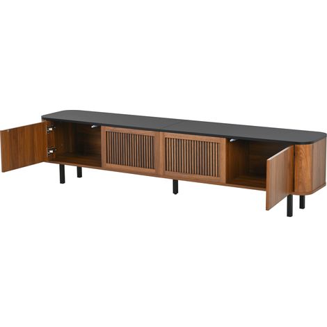 Mueble TV moderno 190 x 35 x 45 cm de MDF y aglomerado, nogal y negro, con puertas de rejilla (1/5)