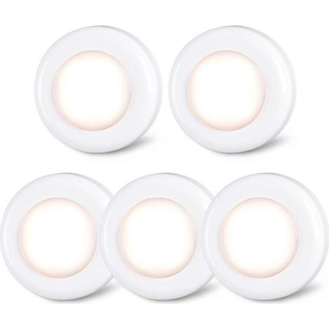Lot de 6 mini spots tactiles LED portables à poussoir à coller piles blanc chaud (1/5)