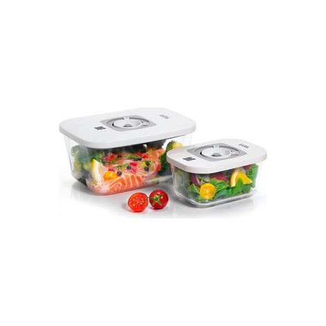 2 CONTENEDORES DE CRISTAL 0,5 Y 1,5 LITROS HORNO/MICRO/LAVAVAJILLAS/ FRIGO/CONGELADOR CONECTOR A MÁQUINA DE VACÍO INCLUIDO BLANCO
