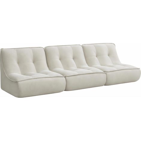 Lot de 3 fauteuils modulable velours côtelé 240 x 90 x 70 cm écru - Lizy (1/5)