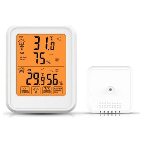 Thermomètre Hygromètre avec Capteurs Extérieur , Rétroéclairage et Grand écran LCD, Commutateur ℃/℉, Température Humidité de Haute Précision (1/4)