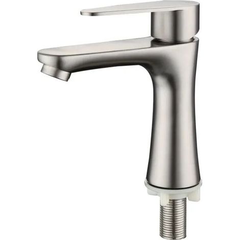 Robinet Eau Froide - Acier Inoxydable Brossé SUS304 - Pour Lavabo - Diamètre Trou Installation 25 à 28 mm - 1 Pièce (1/5)