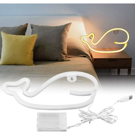 Enseigne lumineuse LED en forme de baleine, néon, lampe néon pour la maison, la chambre, les fêtes, les anniversaires, cadeau d'anniversaire, lumière chaude (1/5)