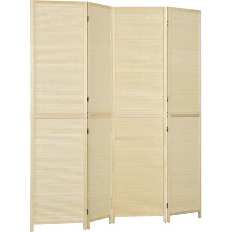 HOMCOM Frangivista per Interno Pieghevole a 4 Ante in Bambù color Legno