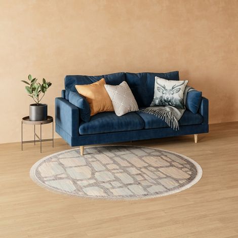 Tapis en jute Tapis Alistair  - 200x200cm, Round - 100% Jute - Tissé main - Bleu
