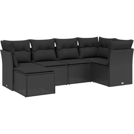 6-tlg. Garten-Sofagarnitur mit Kissen Schwarz Poly Rattan vidaXL (1/4)