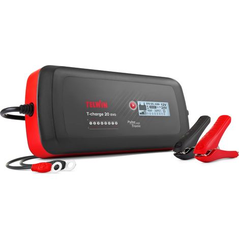 Telwin Caricabatteria Multifunzione T-Charge 20 Evo 12V/24V, Mantenitore di Carica e Tester con Schermo LCD per Batterie di Auto e Veicoli con Tecnologia Pulse Tronic, 100-240V (1/4)