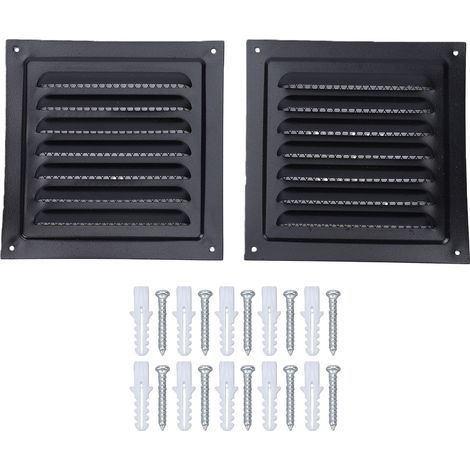 Grille de persienne carrée en aluminium, 2 pièces, grille d'aération de grenier en aluminium avec écran intégré pour porte extérieure de maison, plafond de garage, maille de style noir (1/5)
