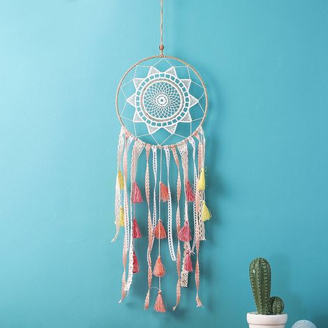 Attrape-rêves à pompons colorés style bohème, pendentif mural décoratif. (1/5)
