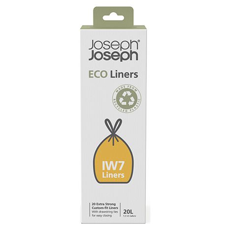 Joseph Joseph IW7 - Sacchetti Imondizia Ecologici in Plastica Riciclata, Sacchetti per Rifiuti da Cucina con Manici a Coulisse, Extra Resistenti - Confezione da 20, 20 Litri, Grigio