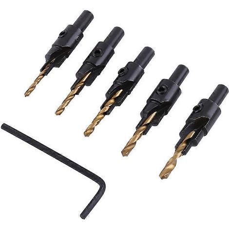 5-teiliges HSS-Senkbohrer-Set 1/4" Rundschaft-Loch-Fasen-Holzbearbeitungsset