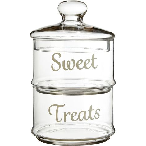 Interiors by Premier Durable Stackable 2Pc Glass Storage Jar, Stylish Glass Container For Kitchen, Airtight Lid Storage Container (1/4)