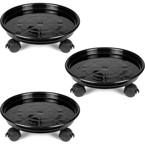 Fasomoov Lot de 3 Supports Ronds pour Pots de Fleurs Chariot avec Roulettes Universelles pour Jardin Plantes Fleurs, 30cm (Noir) (1/5)