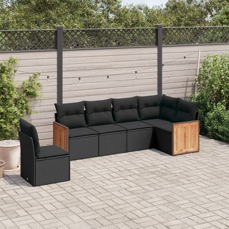 Ensemble salon jardin 6 places résine tressée noir avec coussins - Canapé d'angle modulaire 62x62cm pour terrasse (1/4)