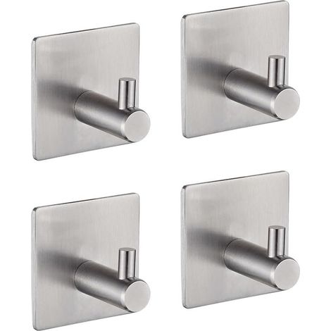 4 Pcs 3M Adhesive Hooks, Bathroom Wall Hooks, Kitchen Towel Hooks, No Drilling Picture Hooks, Self-Adhesive Stainless Steel Hooks, Gray (1/5)