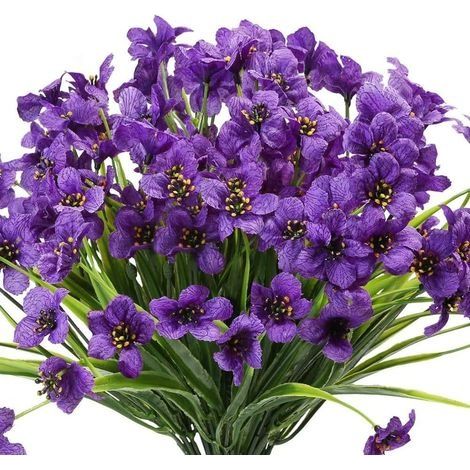Artificielle Faux, 6pcs Fleur en Plastique Jaune Verdure Arbustes Plantes Buissons en Plastique Intérieur Extérieur Jardinière Suspendu en Plastique Home Décor (Purple) (1/5)