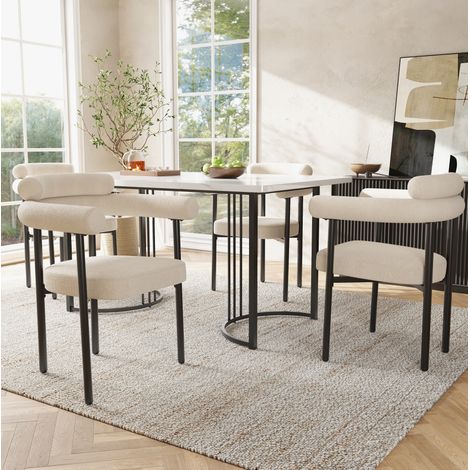 Chaise salle manger ergonomique beige en fer OKMYHOME (1/5)