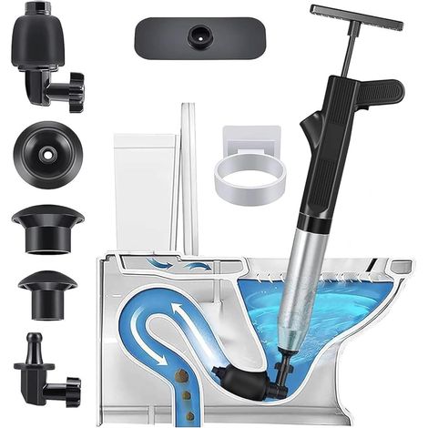 Deboucheur WC,déboucheur de toilettes,Piston de Toilette Déboucheur Evier Haute Pression Déboucheur toilette pour Déboucher les Toilettes/Lavabo/Baignoire/Drain de Sol/evier (Noir) (1/5)