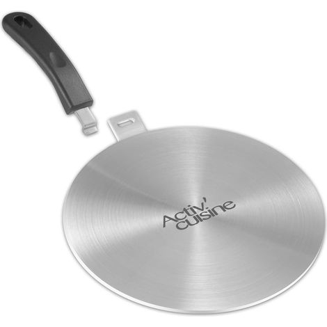 Adaptateur Induction Disque Plaque 24CM de Diffusion de Chaleur en acier inoxydable, avec poignée et Base séparables, Diffuseur à Induction Moka pour utiliser des Cafetières (1/5)